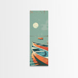 Moonlit Boats Drifting On Calm Waters In Japanese Style Ukiyo-e Art Framed Canvas Print Skinny Art Tall Art