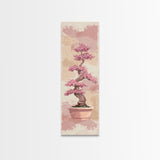 Tall Skinny Art Japanese Style Wood Block Print Potted Bonsai Tree On A Textured Background In Ukiyo-e Style For Framed Canvas Print