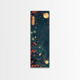Tall Skinny Art Japanese Style Wood Block Print Night Scene With Lanterns And Cherry Blossoms For Framed Canvas Print In Ukiyo-e Style
