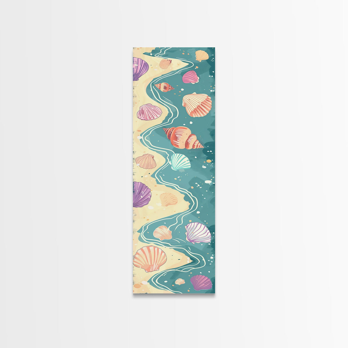 Shells On Shoreline Canvas In Ukiyo-e Style, Japanese Woodblock Print, Framed Canvas Print, Tall Skinny Japanese Wall Art, Ready To Hang