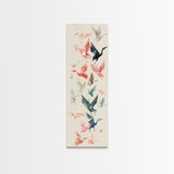 Origami Crane Birds Skinny Art Tall Art Japanese Ukiyo-e Inspired Framed Canvas Print Perfect for Modern Minimalist Spaces