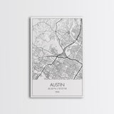 Austin Street Map, Texas Map, City Map Art, Office Wall Art, Travel Décor, Minimalist Art, Wall Art, Canvas Print, Canvas Wall Art