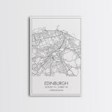 Edinburgh Street Map, United Kingdom Map, Europe City Map Art, Minimalist Art, Wall Art, Canvas Print, Travel Décor, Living Room Wall Art,
