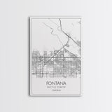Fontana Street Map, California Map, City Map Art, Minimalist Art, Wall Art, Canvas Print, Unique Wall Art, Travel Décor, Travel Gift For Men