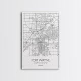 Fort Wayne Street Map, Indiana Map, City Map Art, Minimalist Art, Wall Art, Canvas Print, Office Wall Décor, Gifts For Him, Travel Print