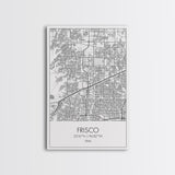 Frisco Street Map, Texas Map, City Map Art, Minimalist Art, Wall Art, Canvas Print, Black And White Art, Office Wall Art, Aviation Gift