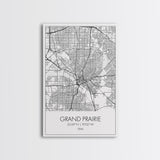 Grand Prairie Street Map, Texas Map, City Map Art, Minimalist Art, Wall Art, Canvas Print, Black And White, Travel Print, Anniversary Gift