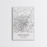 Greensboro Street Map, North Carolina Map, City Map Art, Minimalist Art, Wall Art, Canvas Print, Black And White, Unique Art, Traveler Gift
