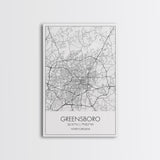 Greensboro Street Map, North Carolina Map, City Map Art, Minimalist Art, Wall Art, Canvas Print, Travel Wall Art, Gift For Travelers
