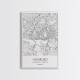 Hamburg Street Map, Germany Map, City Map Art, Minimalist Art, Wall Art, Canvas Print, Travel Wall Print, Gift For Traveler, Unique Art