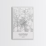 Huntsville Street Map, Alabama Map, City Map Art, Minimalist Art, Wall Art, Canvas Print, Travel Art, Gift For Dad, Unique Wall Art