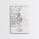 Mobile Street Map, Alabama Map, City Map Art, Modern Art, Wall Art, Canvas Print, Farmhouse Bedroom Art, Mother In Law Gift, Travel Art