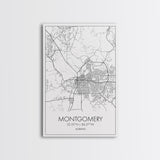 Montgomery Street Map, Alabama Map, City Map Art, Modern Art, Wall Art, Canvas Print, Bedroom Print, Family Gift, Travel Wall Décor