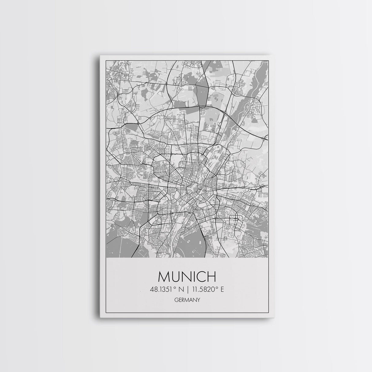 Munich Street Map, Germany Map, Europe City Map Art, Modern Art, Wall Art, Canvas Print, Dorm Wall Décor, Holiday Gift, Travel Wall Print