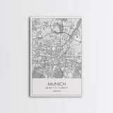 Munich Street Map, Germany Map, Europe City Map Art, Modern Art, Wall Art, Canvas Print, Dorm Wall Décor, Holiday Gift, Travel Wall Print