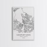 Newport News Street Map, Virginia Map, City Map Art, Modern Art, Wall Art, Canvas Print, Home Wall Décor, Girl Graduation Gift, Travel Art