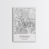 Pittsburgh Street Map, Pennsylvania Map, City Map Art, Minimalist Art, Wall Art, Canvas Print, Living Room Art, Birthday Gift, Travel Décor