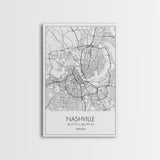 Nashville Street Map, Tennessee Map, City Map Art, Modern Art, Wall Art, Canvas Print, Music Studio Art, Gift For Music Lover, Travel Art