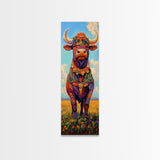 Colorful Cow Painting Framed Canvas Print Whimsical Art Rustic Decor Folk Art Southwest Wall Art Boho Art Gift Idea