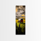 Scenic Prairie Wagon Art Framed Canvas Print, Rustic Decor, Farmhouse Art, Moody Art, Above Couch Art, Extra Wide Art