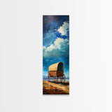 Vintage Covered Wagon Painting Framed Canvas Print, Rustic Wall Art, Farmhouse Art, Moody Art, Landscape Painting, Southwest Wall Art