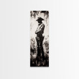 Black and White Cowboy Art Framed Canvas Print, Rustic Wall Art, Moody Art, Southwest Wall Art, Vintage Horse Art, Tall Narrow Art