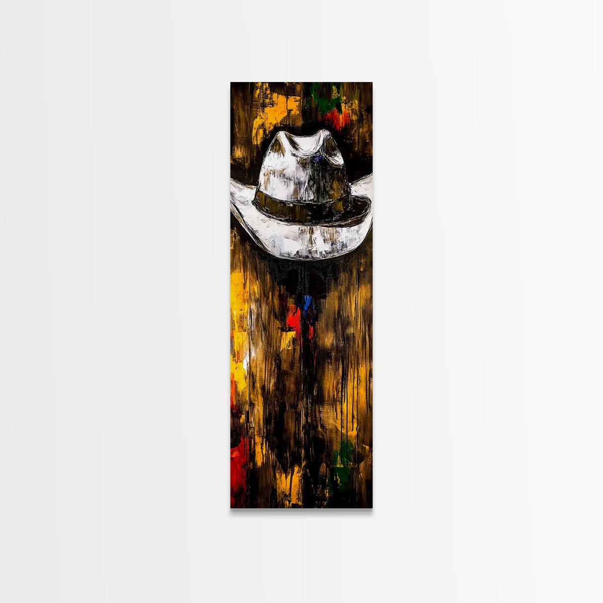 Abstract Cowboy Hat Art Framed Canvas Print, Rustic Wall Art, Moody Art, Southwest Wall Art, Wabi Sabi Art, Tall Narrow Art
