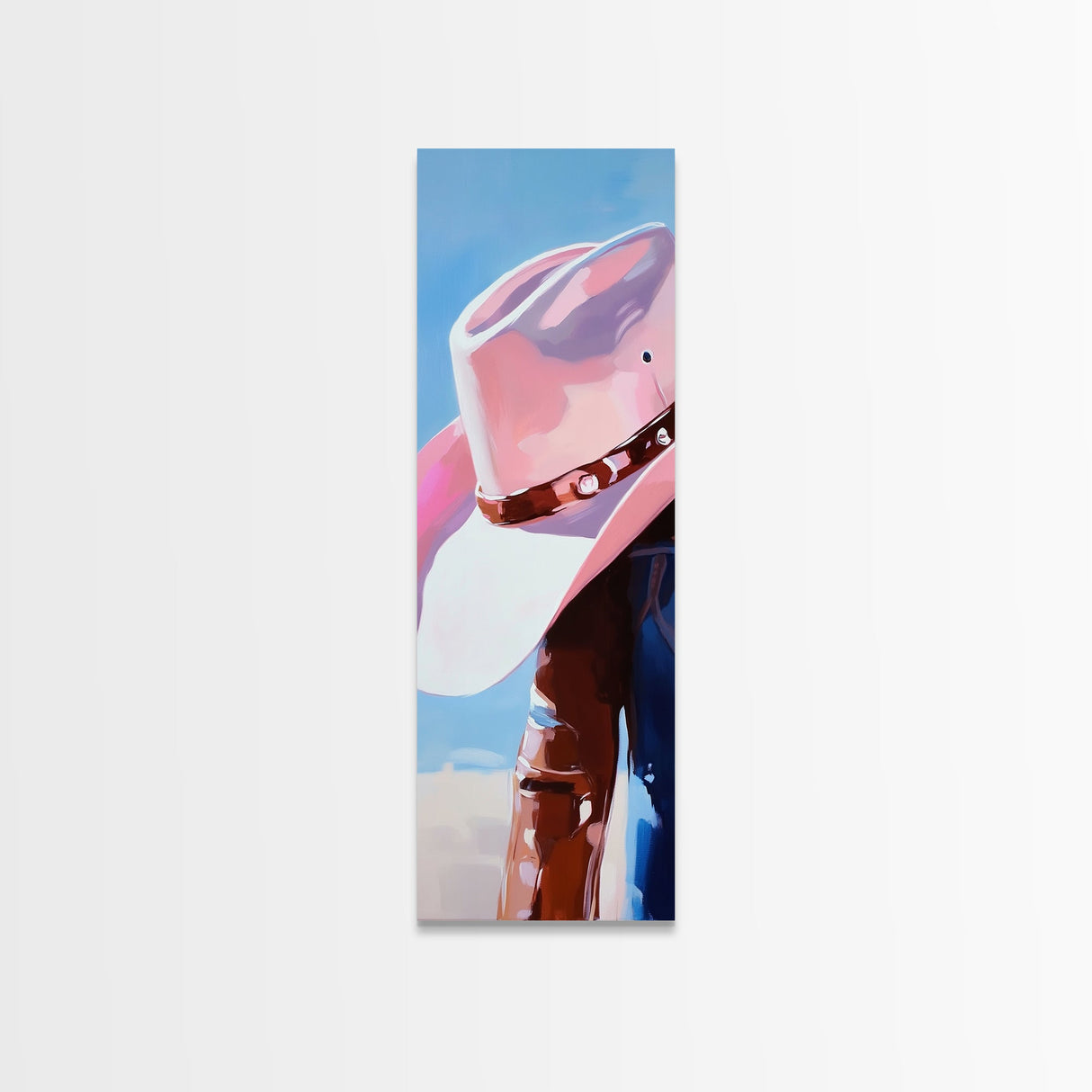 Pink Cowgirl Hat Art Framed Canvas Print, Coastal Cowgirl Wall Art, Light Pink Wall Art, Whimsical Art, Gift Idea for Her, Rustic Decor