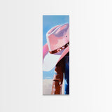 Pink Cowgirl Hat Art Framed Canvas Print, Coastal Cowgirl Wall Art, Light Pink Wall Art, Whimsical Art, Gift Idea for Her, Rustic Decor