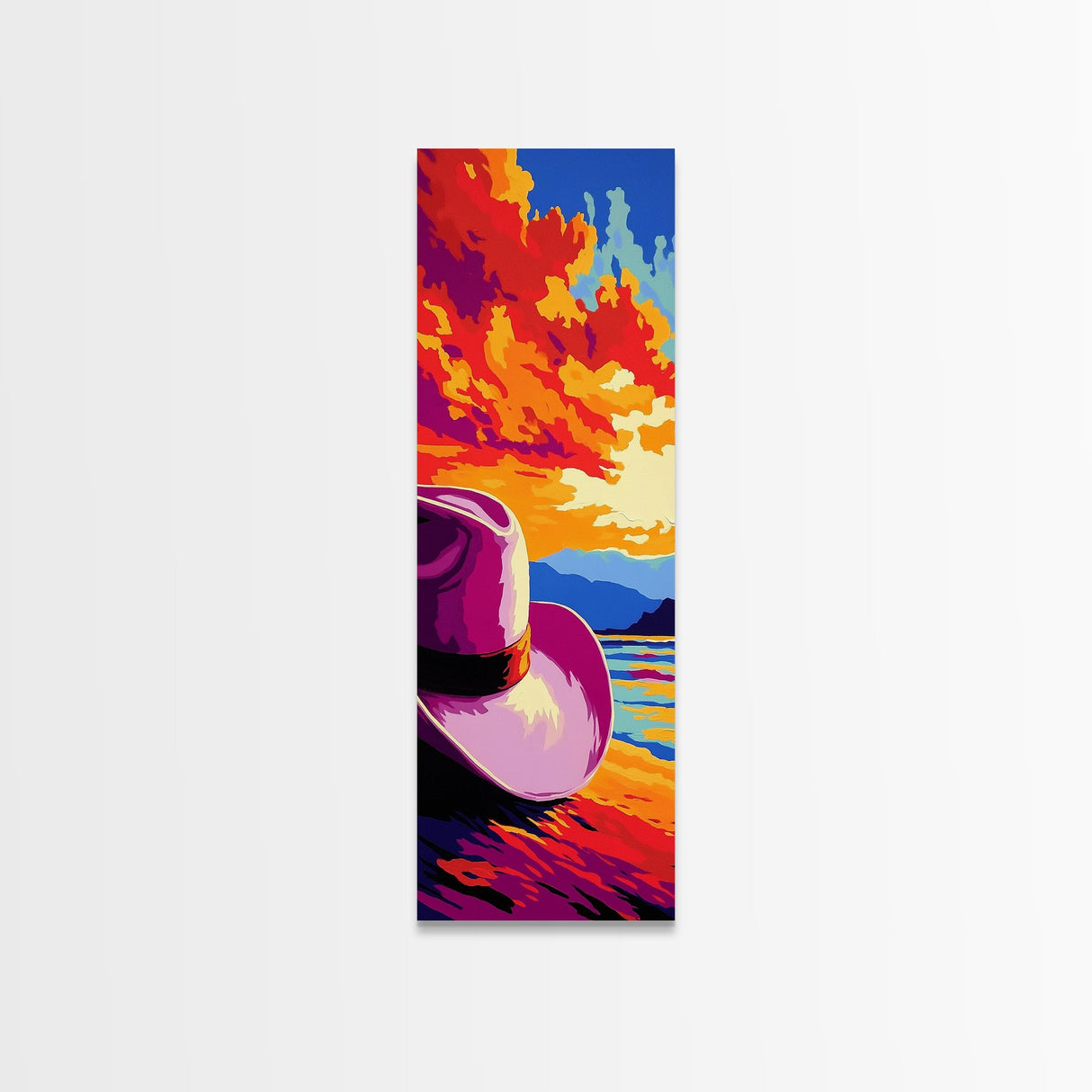 Vibrant Cowboy Hat Canvas Print pink orange wall art southwest wall art extra wide art rustic wall art coastal cowgirl wall art