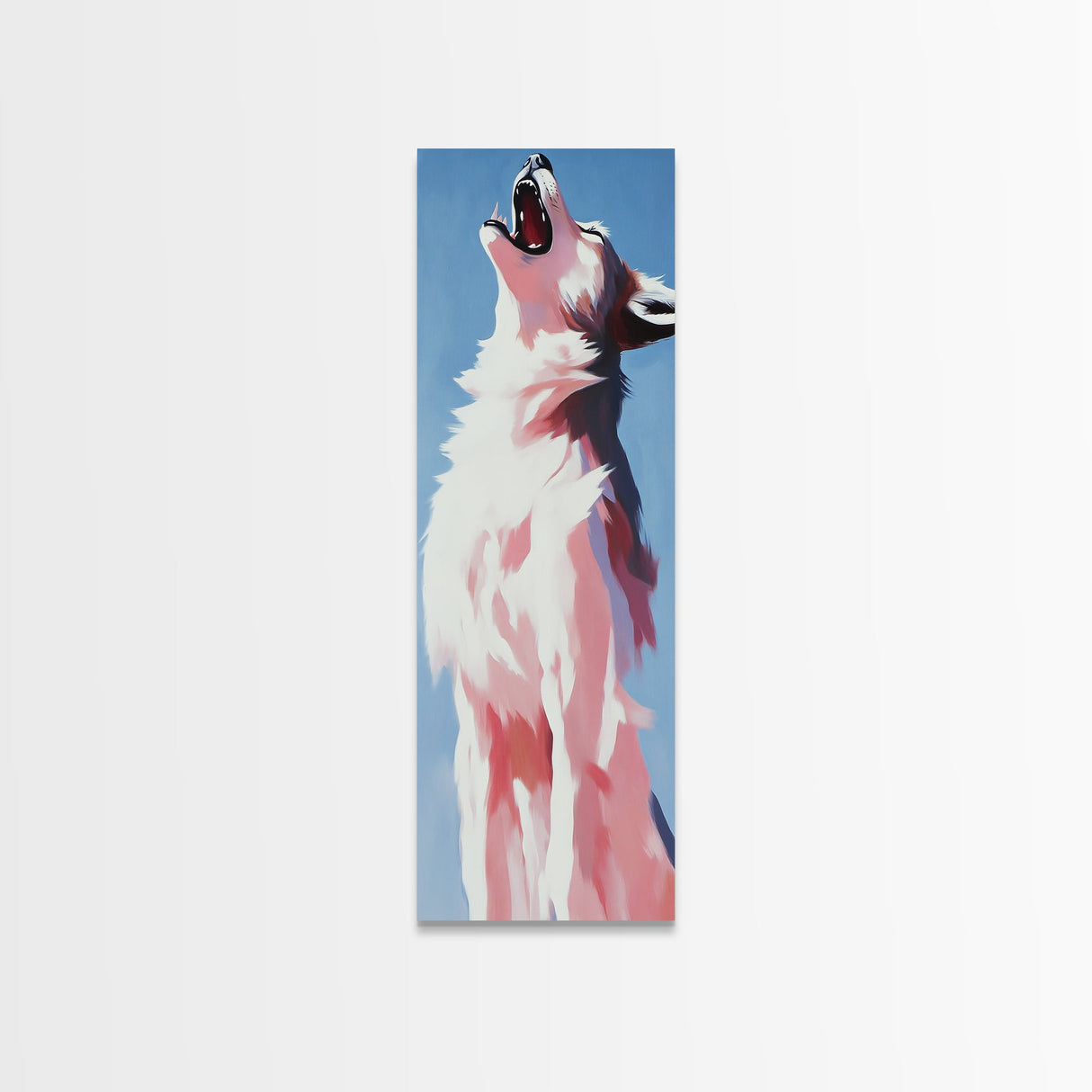 Majestic White Wolf Canvas Print moody art, minimalist art, vertical wall art, wabi sabi art, extra wide art, panoramic art, rustic wall art, wildlife painting, bedroom art, therapy art