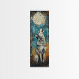 Full Moon Howling Wolf Canvas Print moody art, celestial wall art, nighttime painting, rustic decor, mountain painting, above bed wall art, blue and green wall art, bedroom art, southwest wall art
