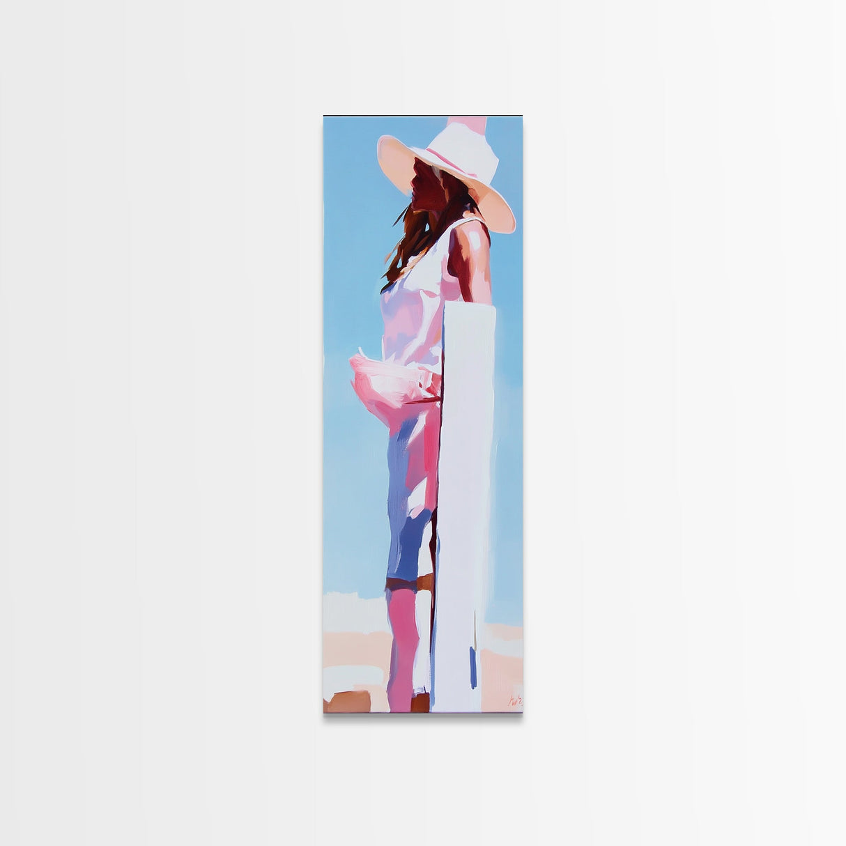 Western Cowgirl Painting Canvas Print, Black Cowgirl Painting, Coastal Cowgirl Wall Art, Tall Narrow Art, Light Pink Wall Art, Moody Art, Minimalist Art, Rustic Art, Vertical Wall Art, Farmhouse Art, Pink Orange Wall Art, Gift Idea