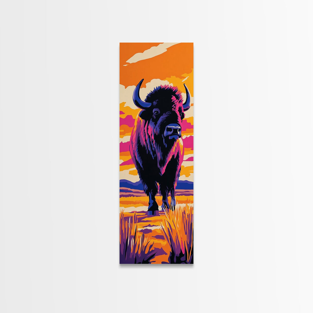 Vibrant Bison Canvas Print Pink Orange Wall Art Southwest Wall Art Rustic Art Tall Narrow Art Gift Idea Him