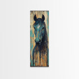 Rustic Blue Horse Painting Canvas Print Farmhouse Wall Art Vintage Horse Art Moody Art Living Room Art Southwest Wall Art