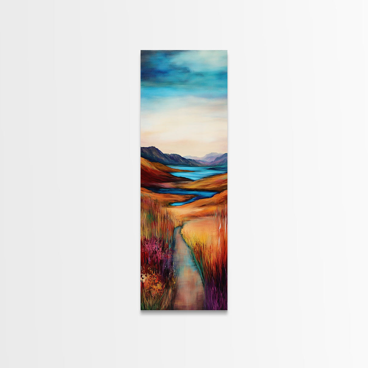 Rolling Hills Landscape Framed Canvas Print mountain painting, Ireland painting, landscape painting, lake Tahoe art, rustic wall art