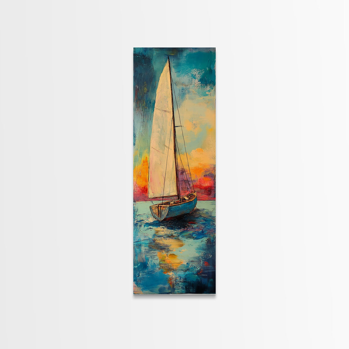 Sailboat at Sunset Framed Canvas Print, Nautical Painting, Coastal Wall Art, Seascape Painting, Nautical Decor, Gift Idea Her