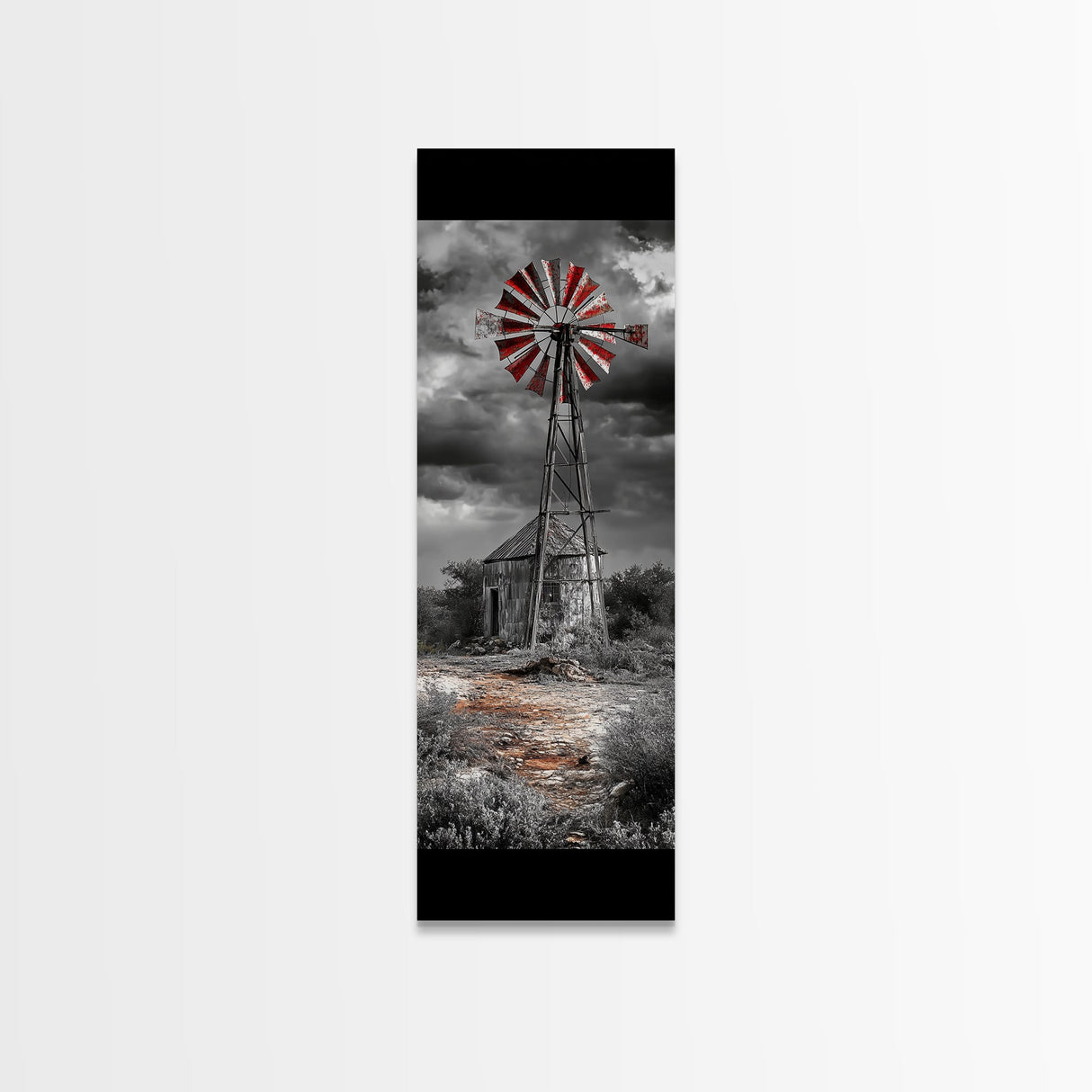 Western Windmill Art, Canvas Print, rustic décor, windmill wall art, farmhouse art, extra wide art, Joshua tree art, southwest wall art