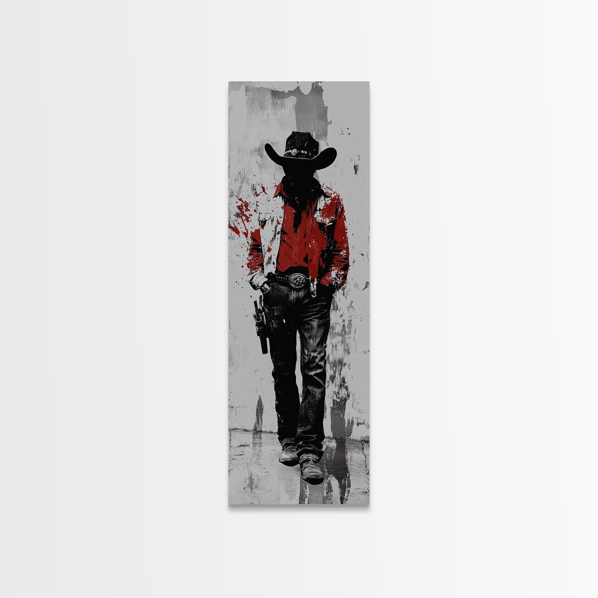 Gunslinger Cowboy Art, Framed Canvas Print, cowgirl painting, rustic wall art, moody art, gift idea, southwest wall art, vintage art