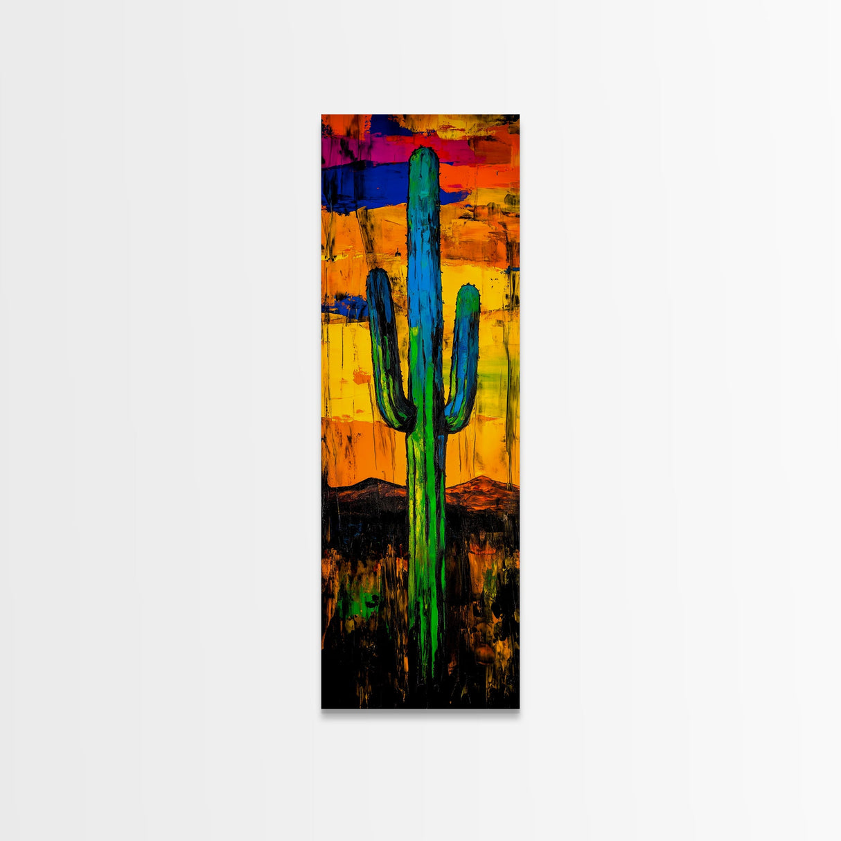 Vibrant Cactus Sunset Canvas Print, Southwest Wall Art, Desert Art, Bright Colorful Wall Art, Moody Art, Joshua Tree Art, Gift Idea, Vertical Wall Art