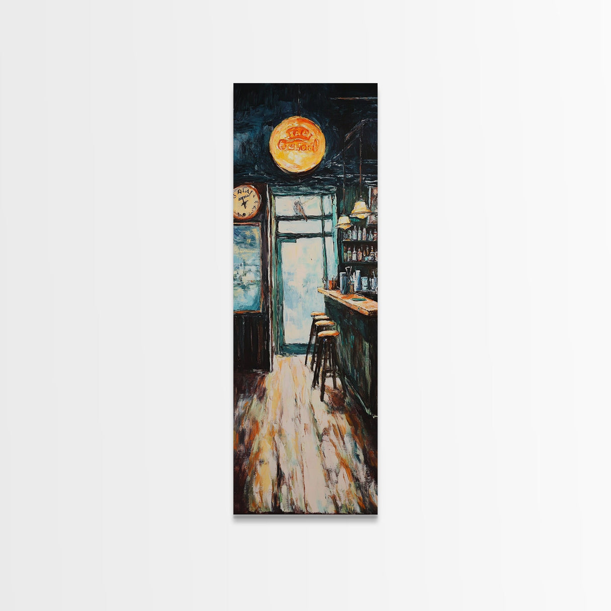 Rustic Bar Scene Framed Canvas Print, Espresso Martini Wall Art, Moody Art, Long Narrow Wall Art, Rustic Decor, Above Sofa Art, Gift Idea