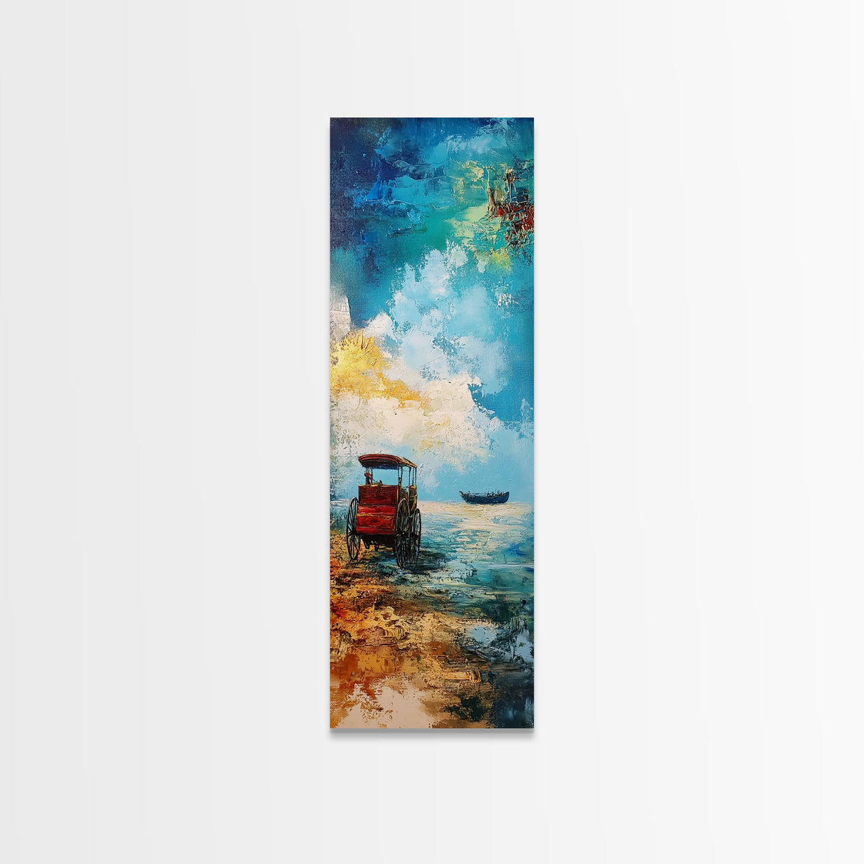 Seaside Wagon Oil Painting Framed Canvas Print, Coastal Landscape Art, Nautical Decor, Marsh Painting, Farmhouse Art, Above Couch Art