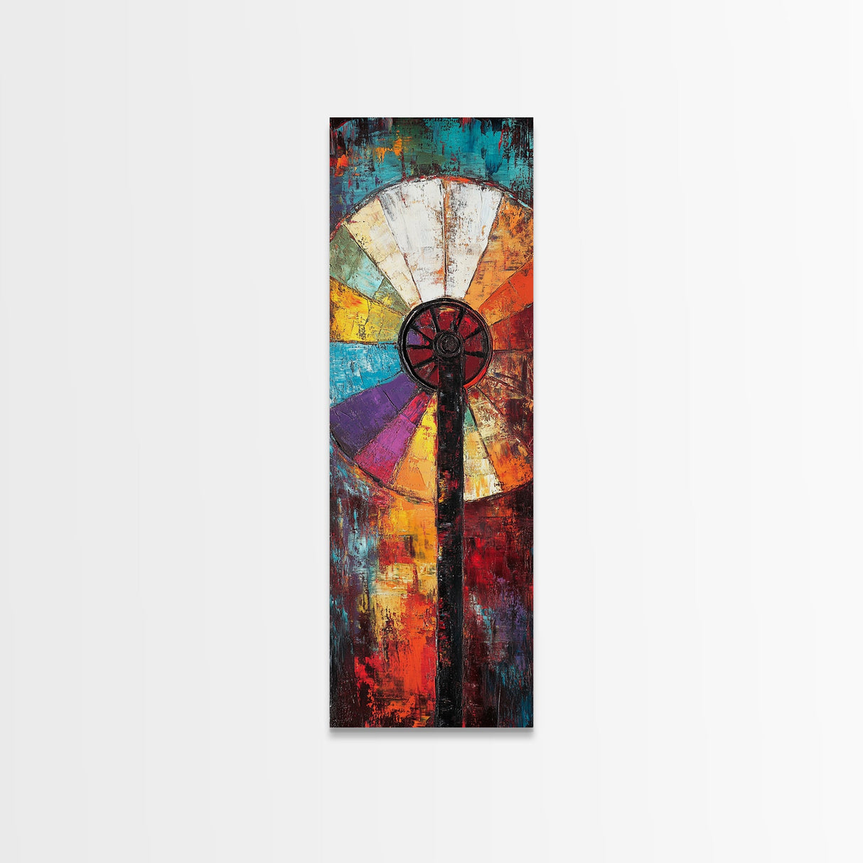 Vibrant Windmill Wall Art Canvas Print Rustic Farmhouse Art Colorful Abstract Painting Tall Skinny Art Living Room Art