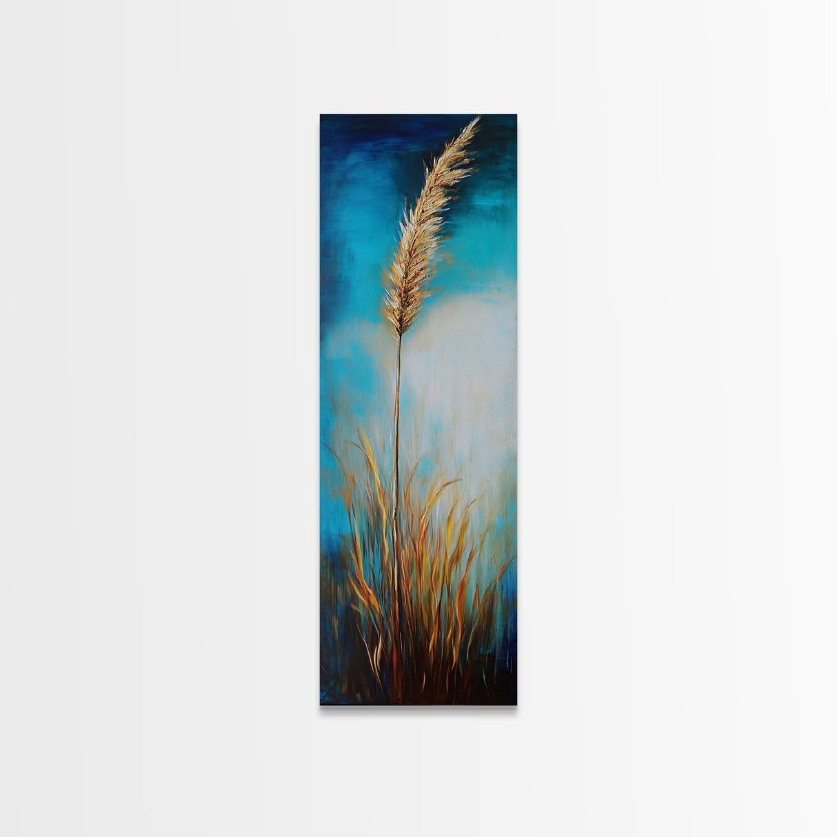 Golden Wheat Field Canvas Print Rustic Wall Art Vertical Landscape Painting Wabi Sabi Art Minimalist Art Tall Narrow Art