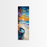 Tropical Beach Sunset Framed Canvas Print Coastal Wall Art Nautical Painting Seascape Art Palm Tree Painting Coastal Decor