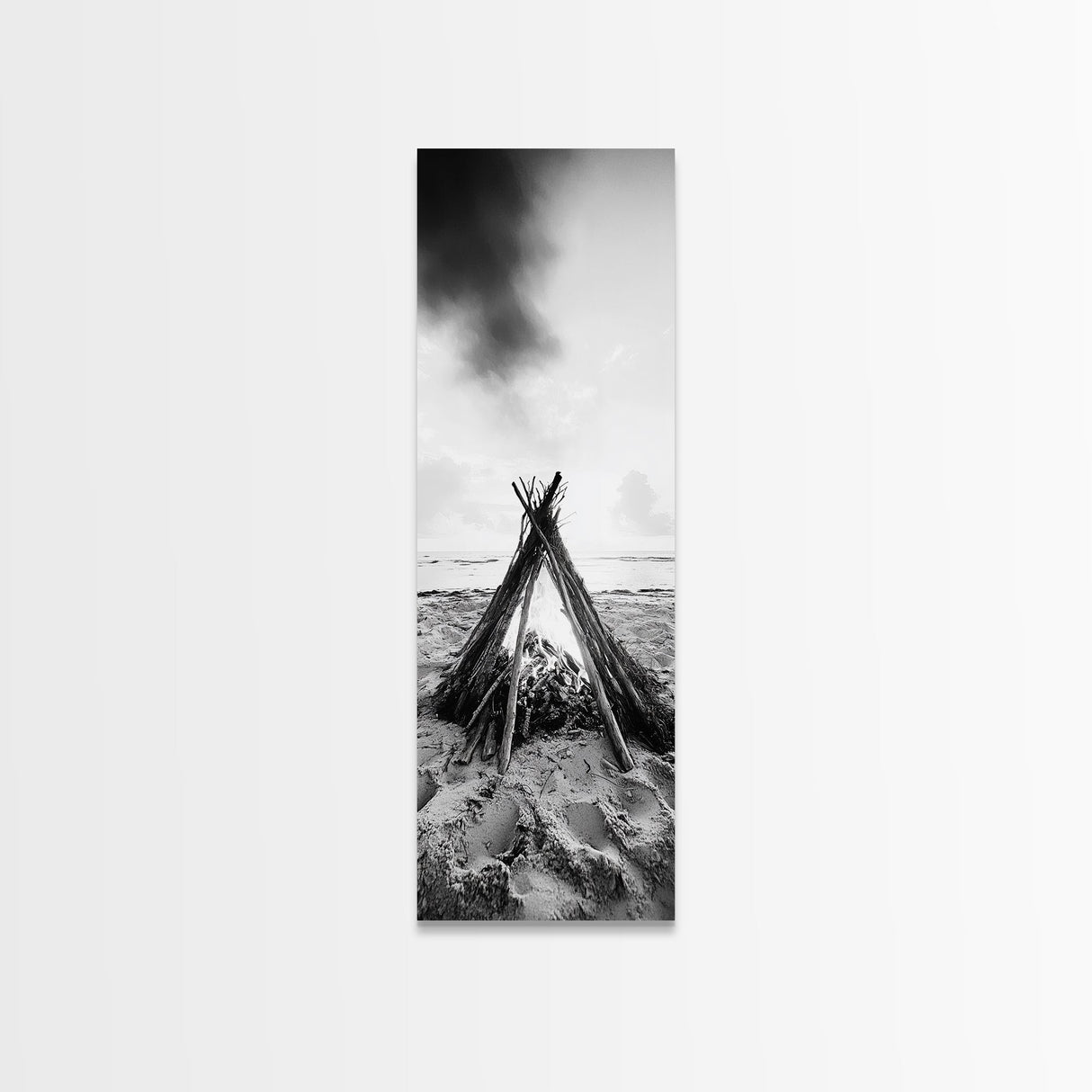 Beach Bonfire, Minimalist Art, Framed Canvas Print, nautical wall art, rustic decor, coastal painting, zen wall art, moody art, minimalist art