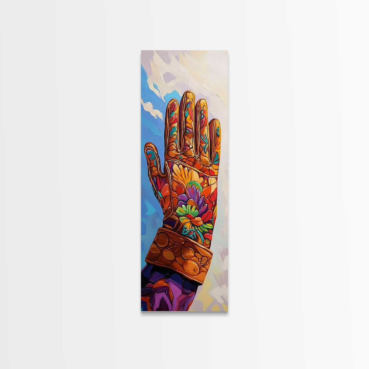 Vibrant Cowboy Glove Chicano Art Framed Canvas Print Whimsical Art Western Wall Art Colorful Home Decor Living Room Art