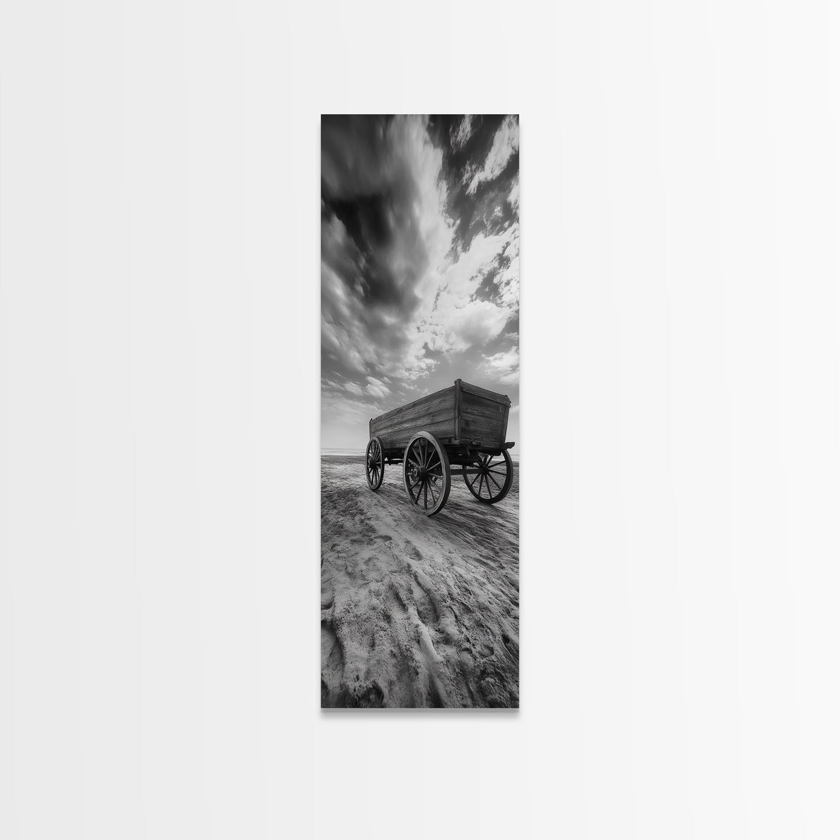Old Wooden Wagon, Rustic Landscape, Framed Canvas Print, Western Décor, Farmhouse Wall Art, Minimalist Art, Extra Wide Art