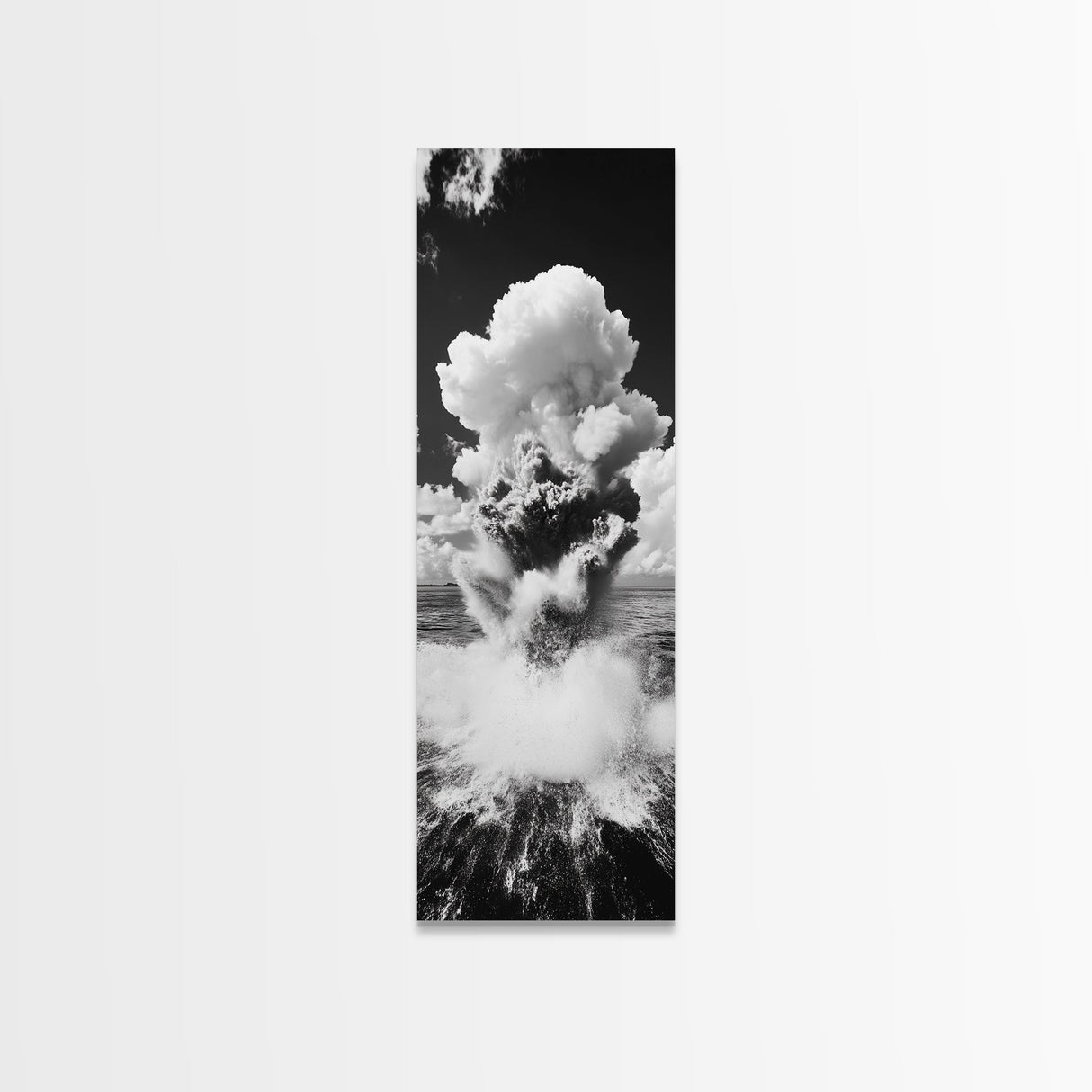 Explosive Ocean Wave, Framed Canvas Print, coastal décor, nautical painting, seascape painting, black and white photography,  panoramic art