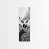 Texas Longhorn Art, Canvas Print, rustic decor, bull and bear art, cowboy western wall art, farmhouse decor, barn landscape oil painting